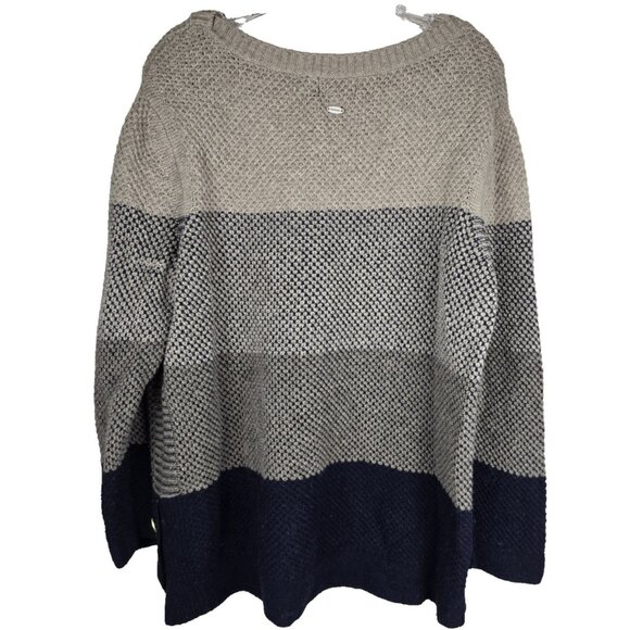 Barbour Heather Knit Jumper Colorblock Tan Blue Wool Blend Side Buttons US 10 - Picture 2 of 12